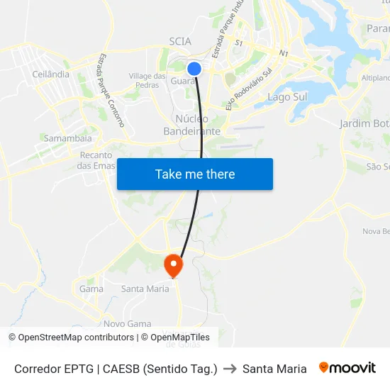 Corredor EPTG | CAESB (Sentido Tag.) to Santa Maria map