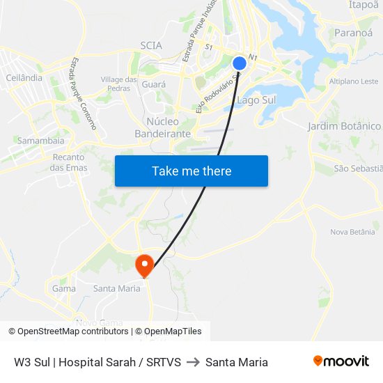 W3 Sul | Hospital Sarah / SRTVS to Santa Maria map
