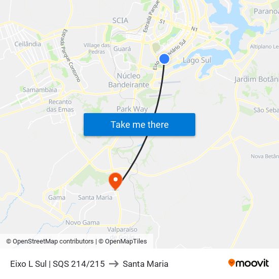 Eixo L Sul | SQS 214/215 to Santa Maria map