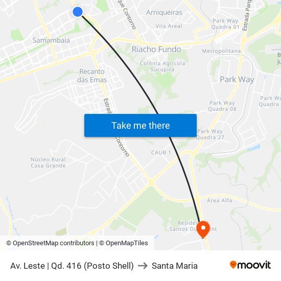 Av. Leste | Qd. 416 (Posto Shell) to Santa Maria map