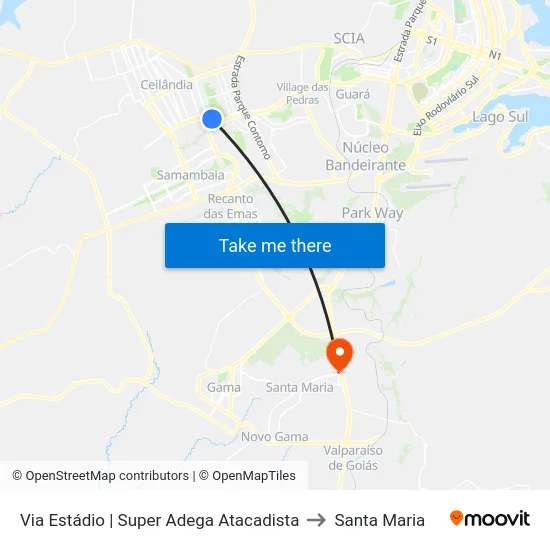 Via Estádio | Super Adega Atacadista to Santa Maria map