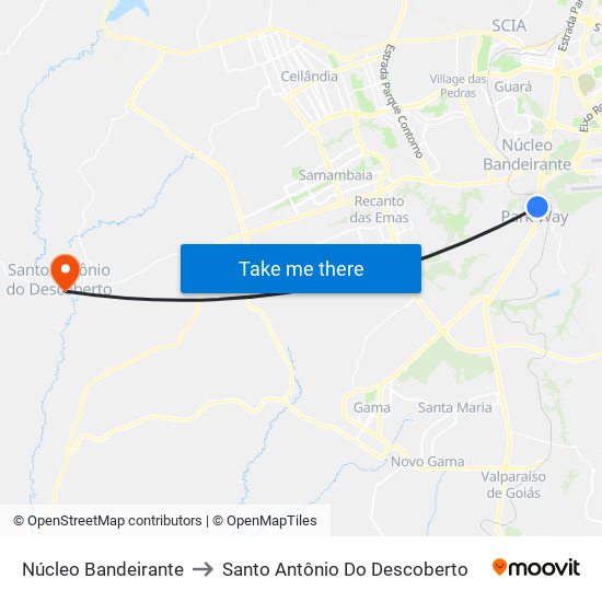 Núcleo Bandeirante to Santo Antônio Do Descoberto map