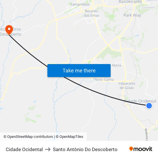 Cidade Ocidental to Santo Antônio Do Descoberto map