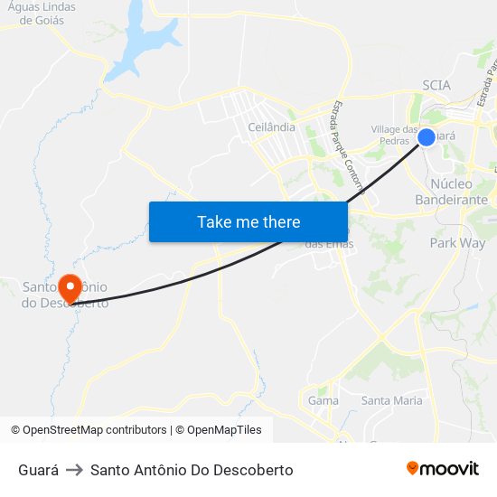 Guará to Santo Antônio Do Descoberto map