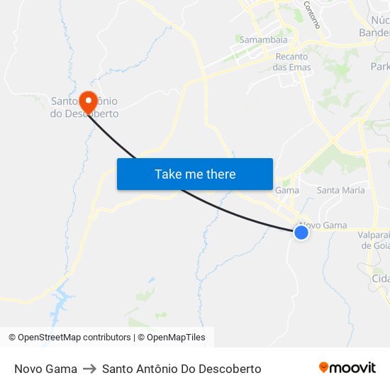 Novo Gama to Santo Antônio Do Descoberto map