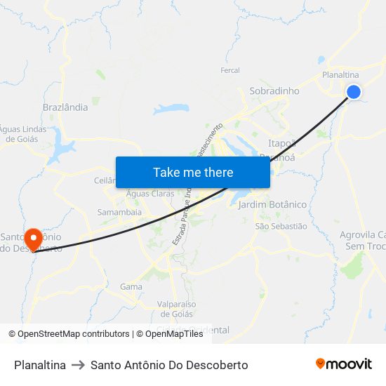 Planaltina to Santo Antônio Do Descoberto map