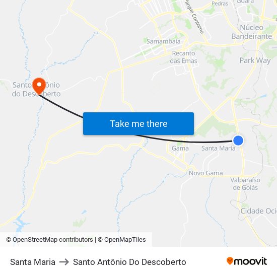 Santa Maria to Santo Antônio Do Descoberto map