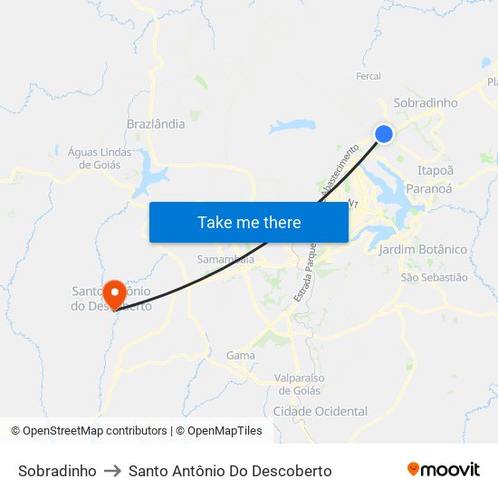 Sobradinho to Santo Antônio Do Descoberto map