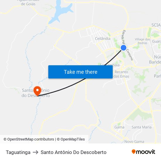 Taguatinga to Santo Antônio Do Descoberto map