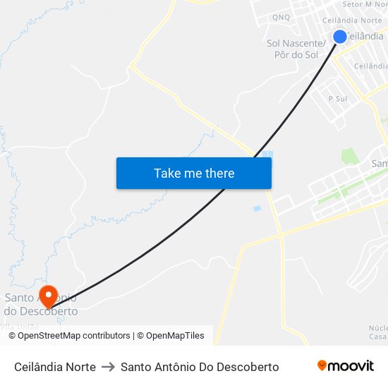 Ceilândia Norte to Santo Antônio Do Descoberto map