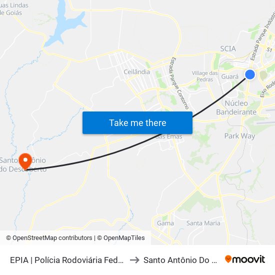 EPIA | Polícia Rodoviária Federal / NOVACAP to Santo Antônio Do Descoberto map