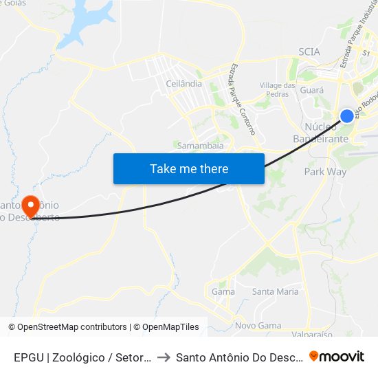 EPGU | Zoológico / Setor Hípico to Santo Antônio Do Descoberto map