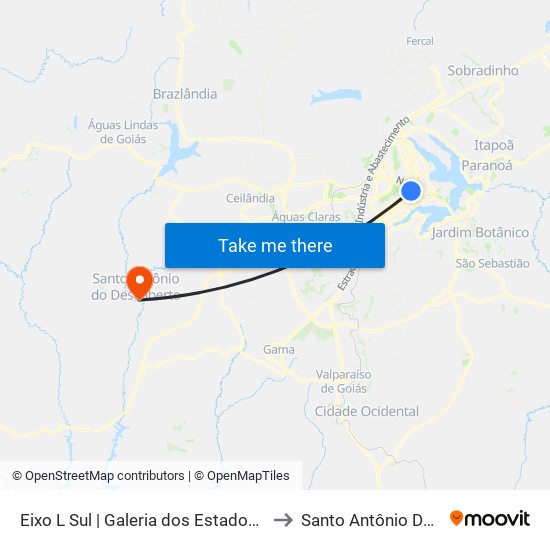 Eixo L Sul | Galeria dos Estados (Setor Bancário Sul) to Santo Antônio Do Descoberto map