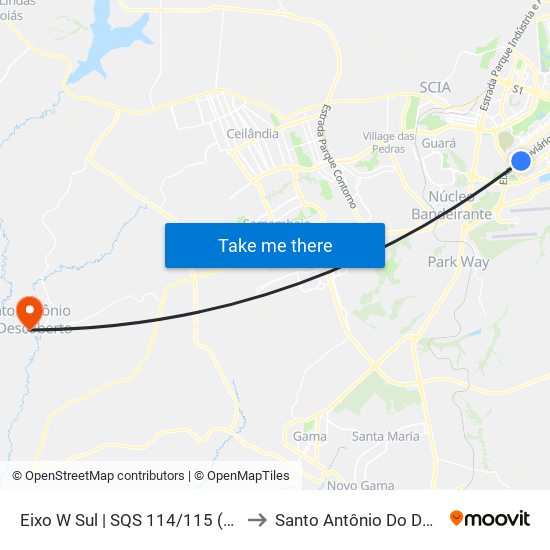 Eixo W Sul | SQS 114/115 (McDonald's) to Santo Antônio Do Descoberto map