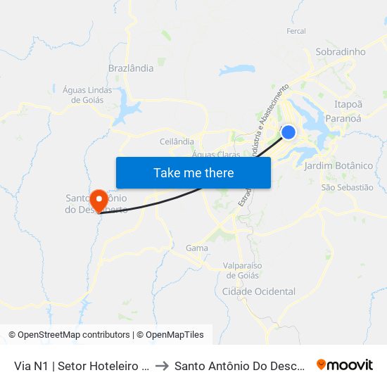 Via N1 | Setor Hoteleiro Norte to Santo Antônio Do Descoberto map