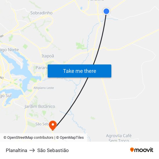 Planaltina to São Sebastião map