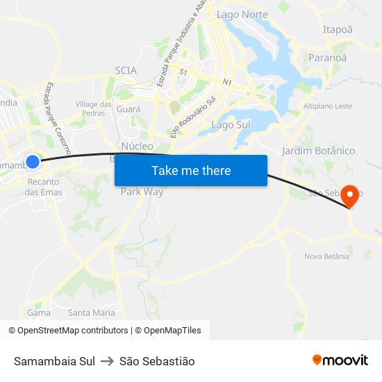 Samambaia Sul to São Sebastião map