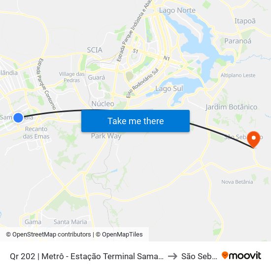 Qr 202 | Metrô - Estação Terminal Samambaia (Lado Oposto) to São Sebastião map