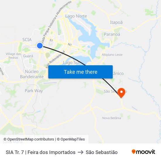 SIA Tr. 7 | Feira dos Importados to São Sebastião map