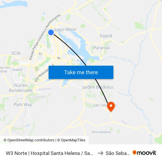 W3 Norte | Hospital Santa Helena / Santa Lúcia Norte to São Sebastião map