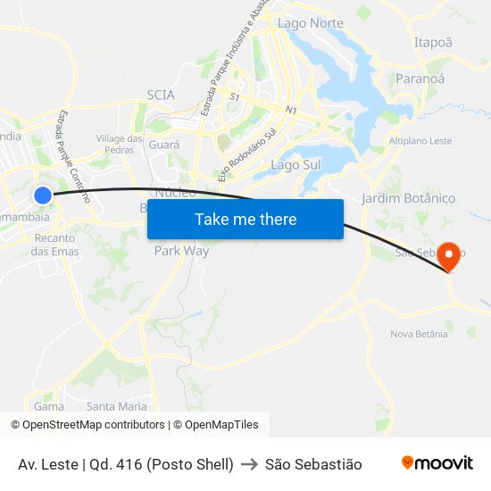 Av. Leste | Qd. 416 (Posto Shell) to São Sebastião map