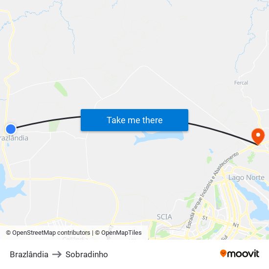 Brazlândia to Sobradinho map