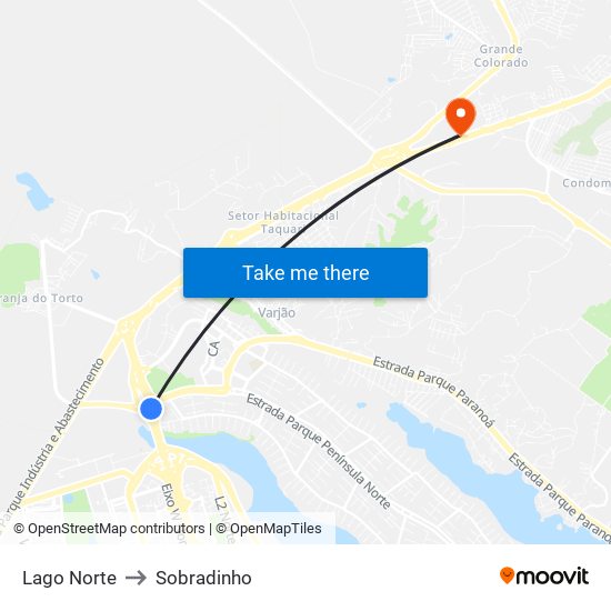Lago Norte to Sobradinho map