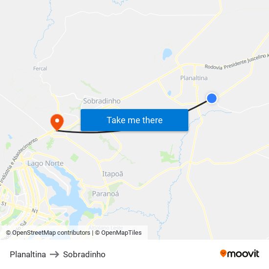 Planaltina to Sobradinho map