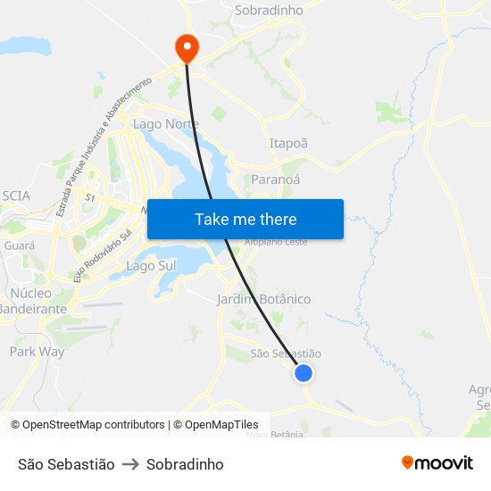 São Sebastião to Sobradinho map