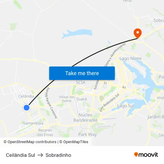 Ceilândia Sul to Sobradinho map