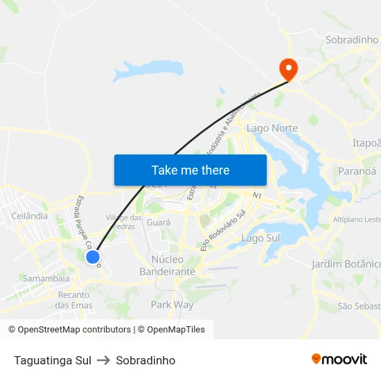 Taguatinga Sul to Sobradinho map