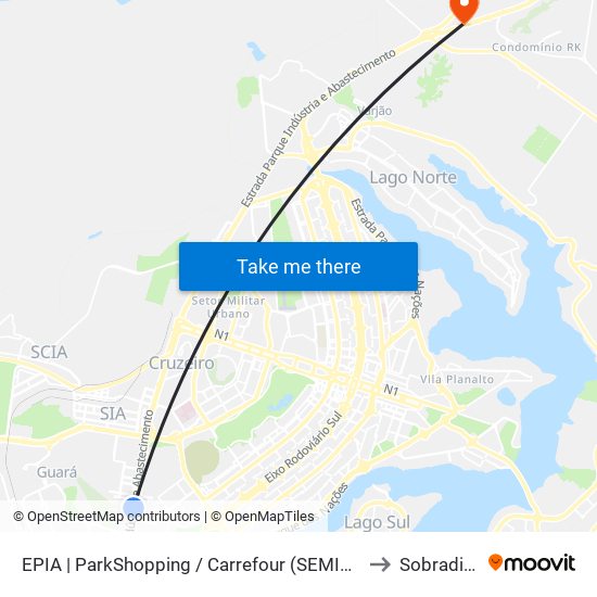 EPIA | ParkShopping / Carrefour (SEMIURBANO) to Sobradinho map