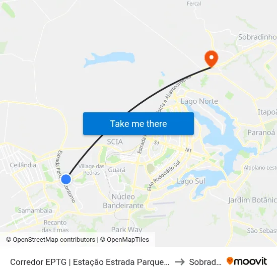 Corredor EPTG | Estação Estrada Parque (Sentido Tag.) to Sobradinho map