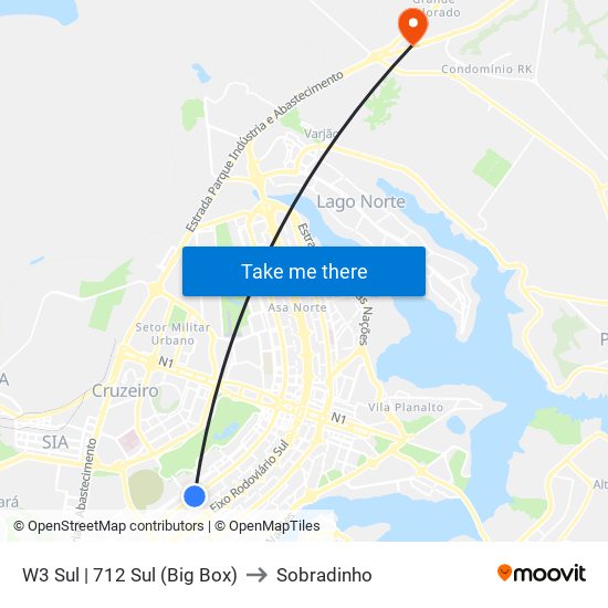 W3 Sul | 712 Sul (Big Box) to Sobradinho map