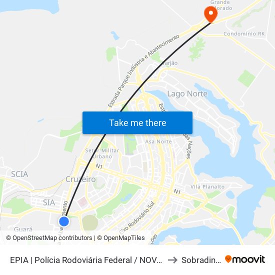 EPIA | Polícia Rodoviária Federal / NOVACAP to Sobradinho map