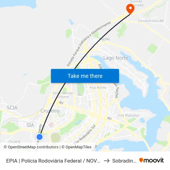 EPIA | Polícia Rodoviária Federal / NOVACAP to Sobradinho map