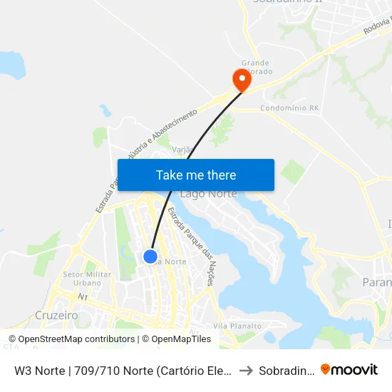 W3 Norte | 709/710 Norte (Cartório Eleitoral) to Sobradinho map