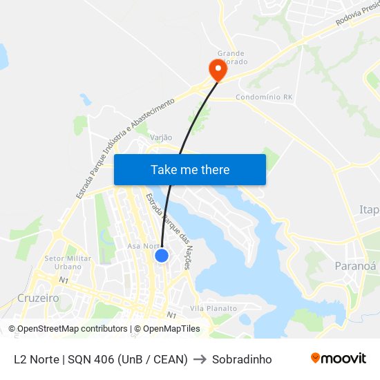 L2 Norte | SQN 406 (UnB / CEAN) to Sobradinho map