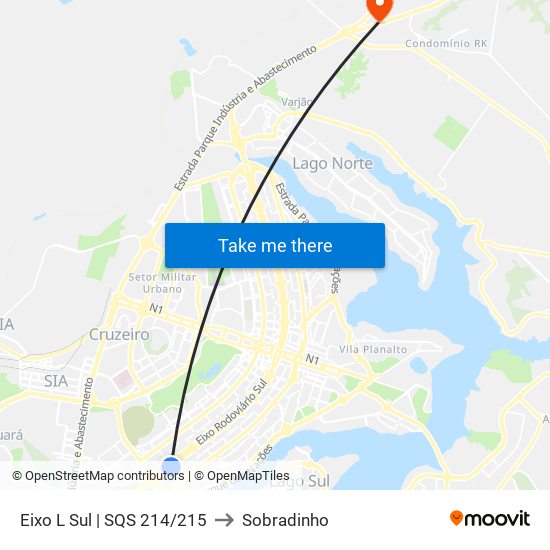 Eixo L Sul | SQS 214/215 to Sobradinho map