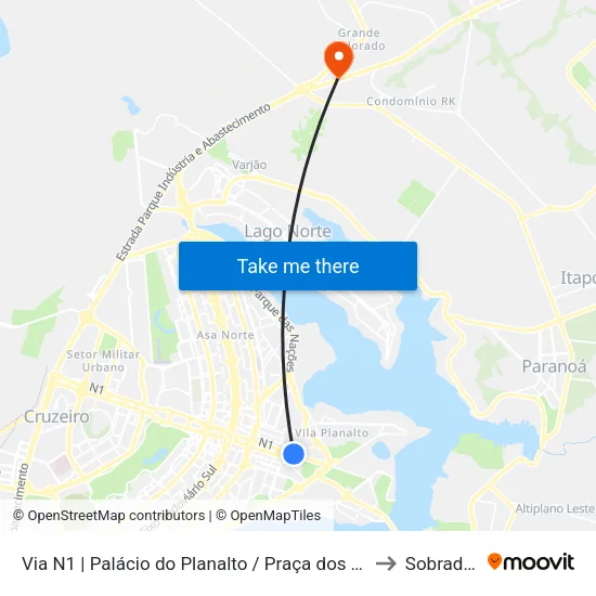 Via N1 | Palácio do Planalto / Praça dos Três Poderes to Sobradinho map
