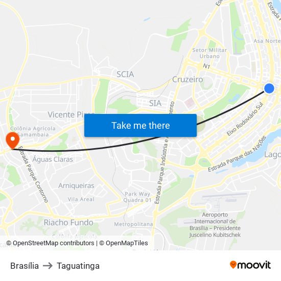 Brasília to Taguatinga map