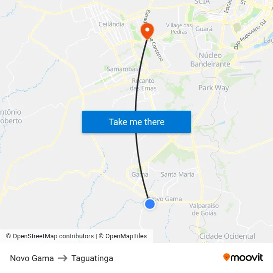 Novo Gama to Taguatinga map