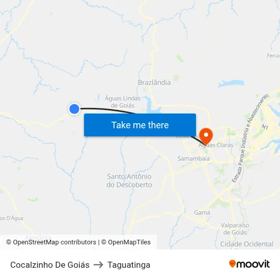 Cocalzinho De Goiás to Taguatinga map