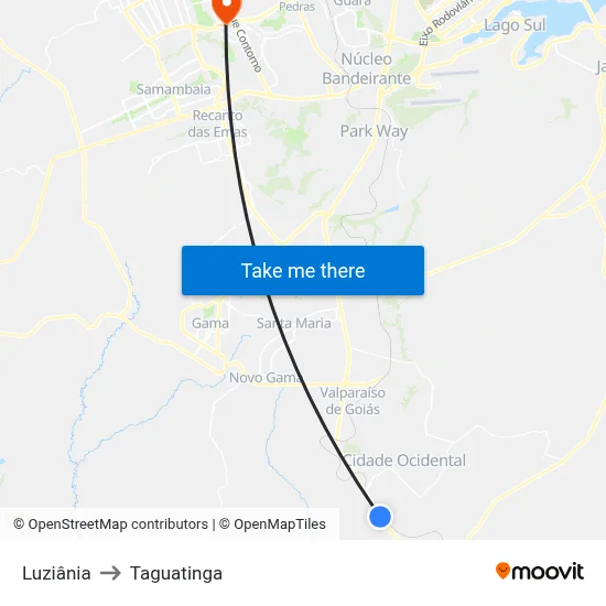 Luziânia to Taguatinga map
