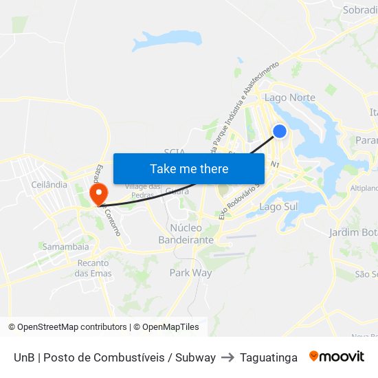 UnB | Posto de Combustíveis / Subway to Taguatinga map