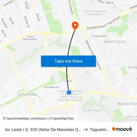 Av. Leste | Q. 320 (Setor De Mansões Q. 3) to Taguatinga map