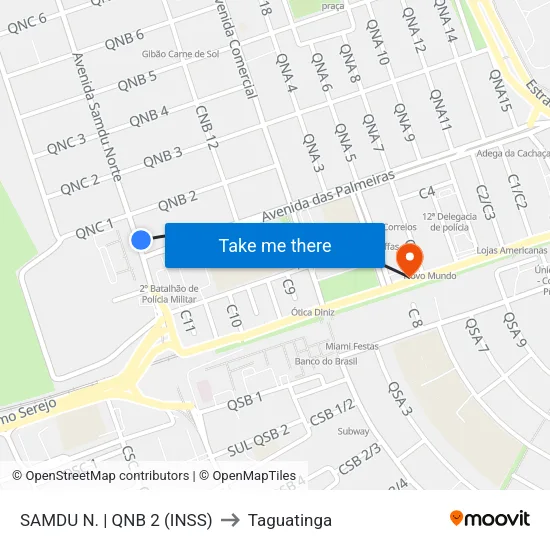 SAMDU N. | QNB 2 (INSS) to Taguatinga map