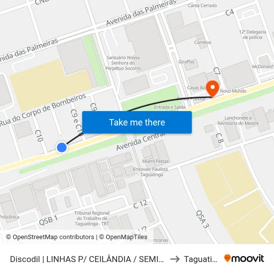 Discodil | LINHAS P/ CEILÂNDIA / SEMIURBANO to Taguatinga map