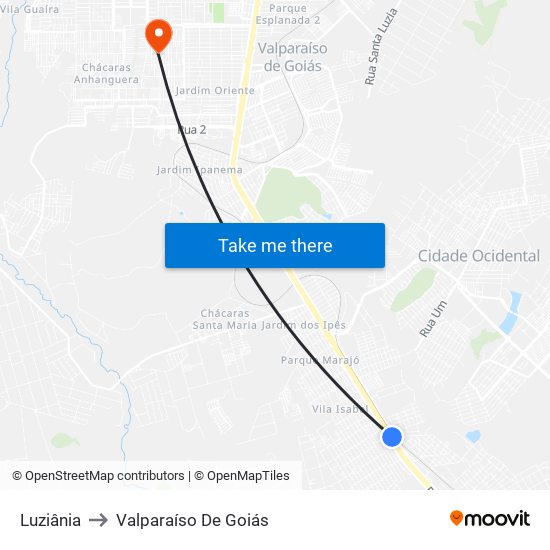 Luziânia to Valparaíso De Goiás map