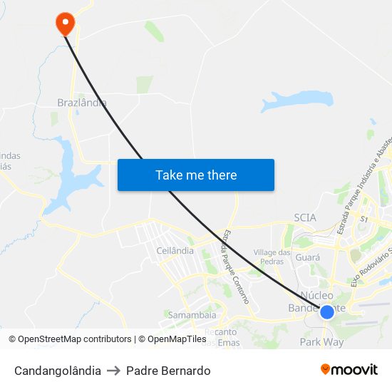 Candangolândia to Padre Bernardo map